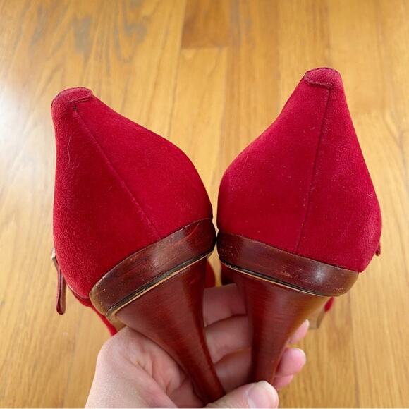 Jimmy Choo | Friday Kid Suede Platform Pumps Mary Janes Red EU 40.5, US 10.5 - Picture 9 of 15